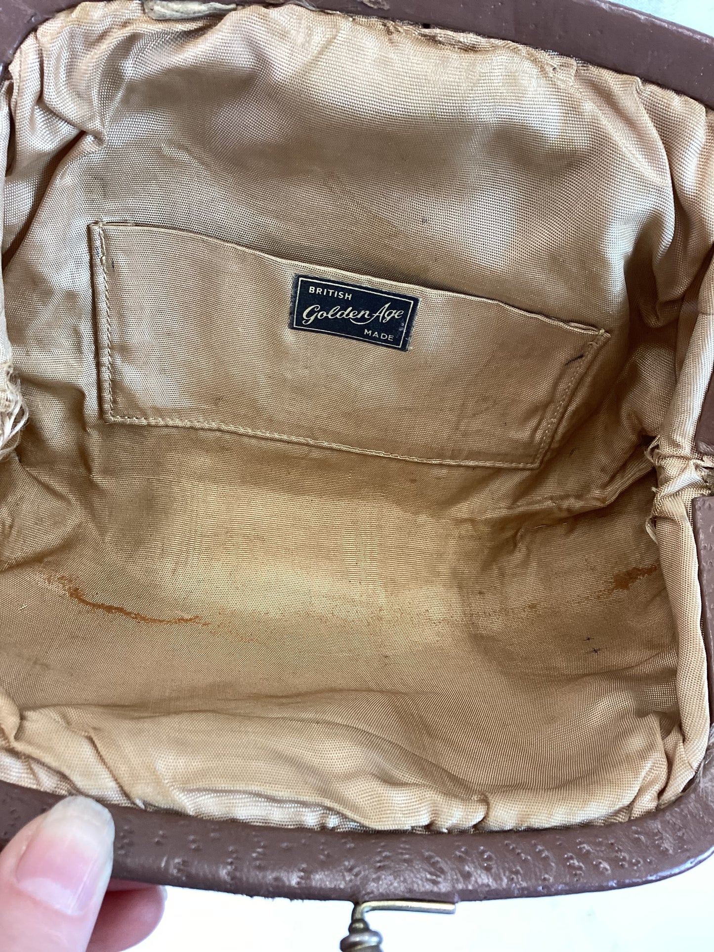 Original 40s/50s Ostrich leather handbag - in a pale mud brown shade