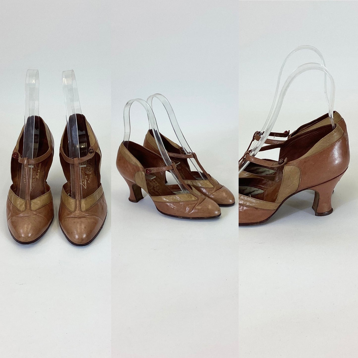 Original 20's/30's stunning 2 tone shoes - in taupe and sand colourway