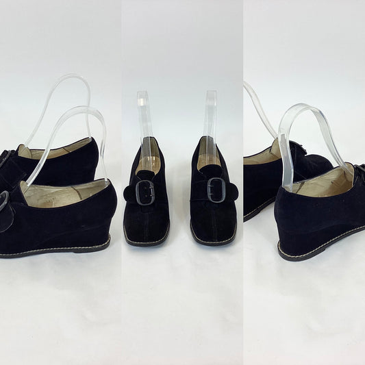 Original 1940’s Gorgeous Wedge Shoes - Black Suede