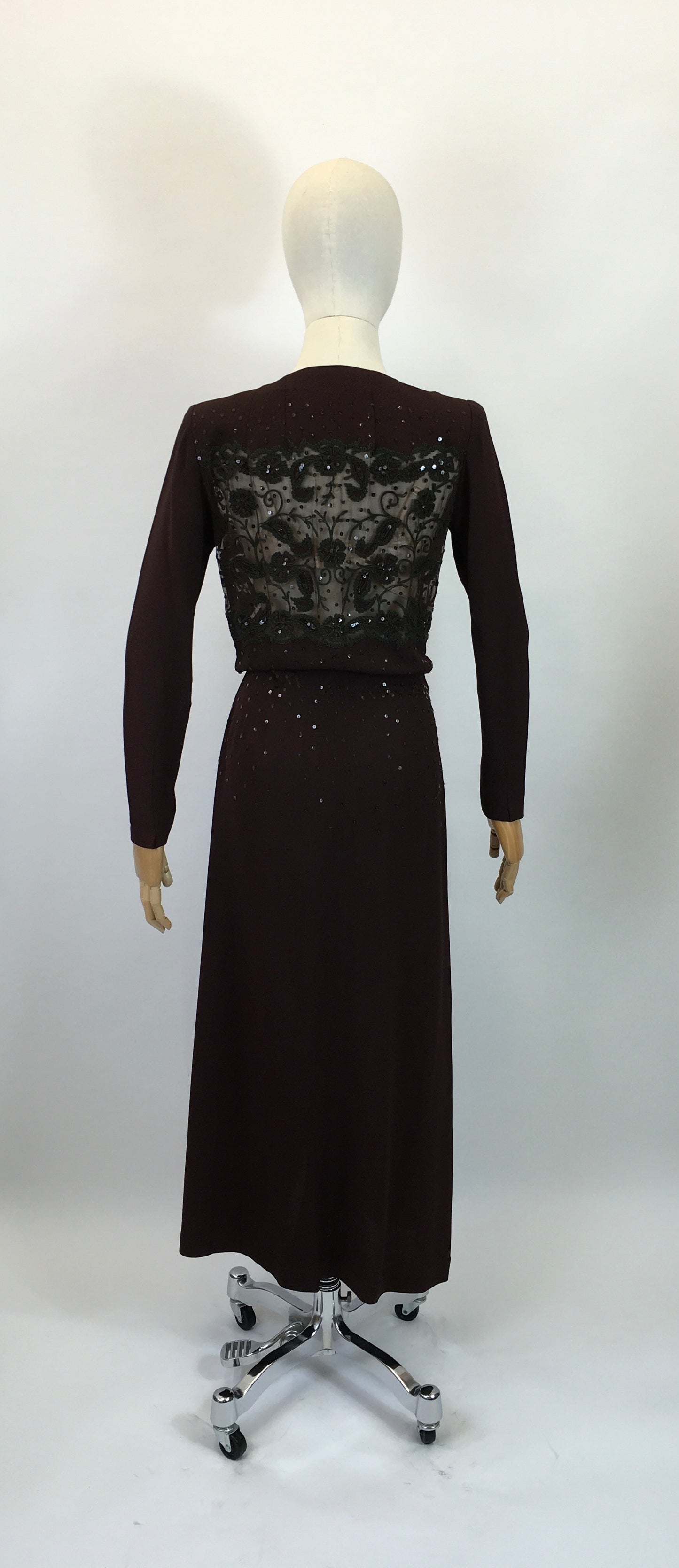 Original 1940’s Amazing illusion Evening dress - in Dark Brown