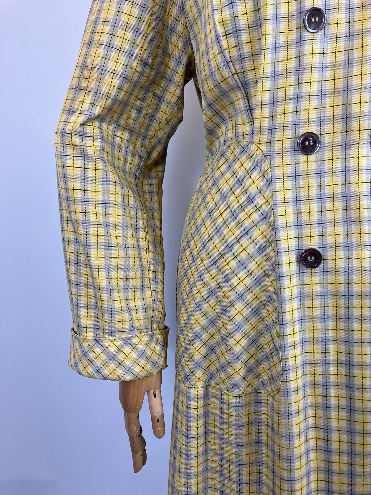 Original 1940’s RARE Hooded Rain Mac - Yellow and Grey plaid