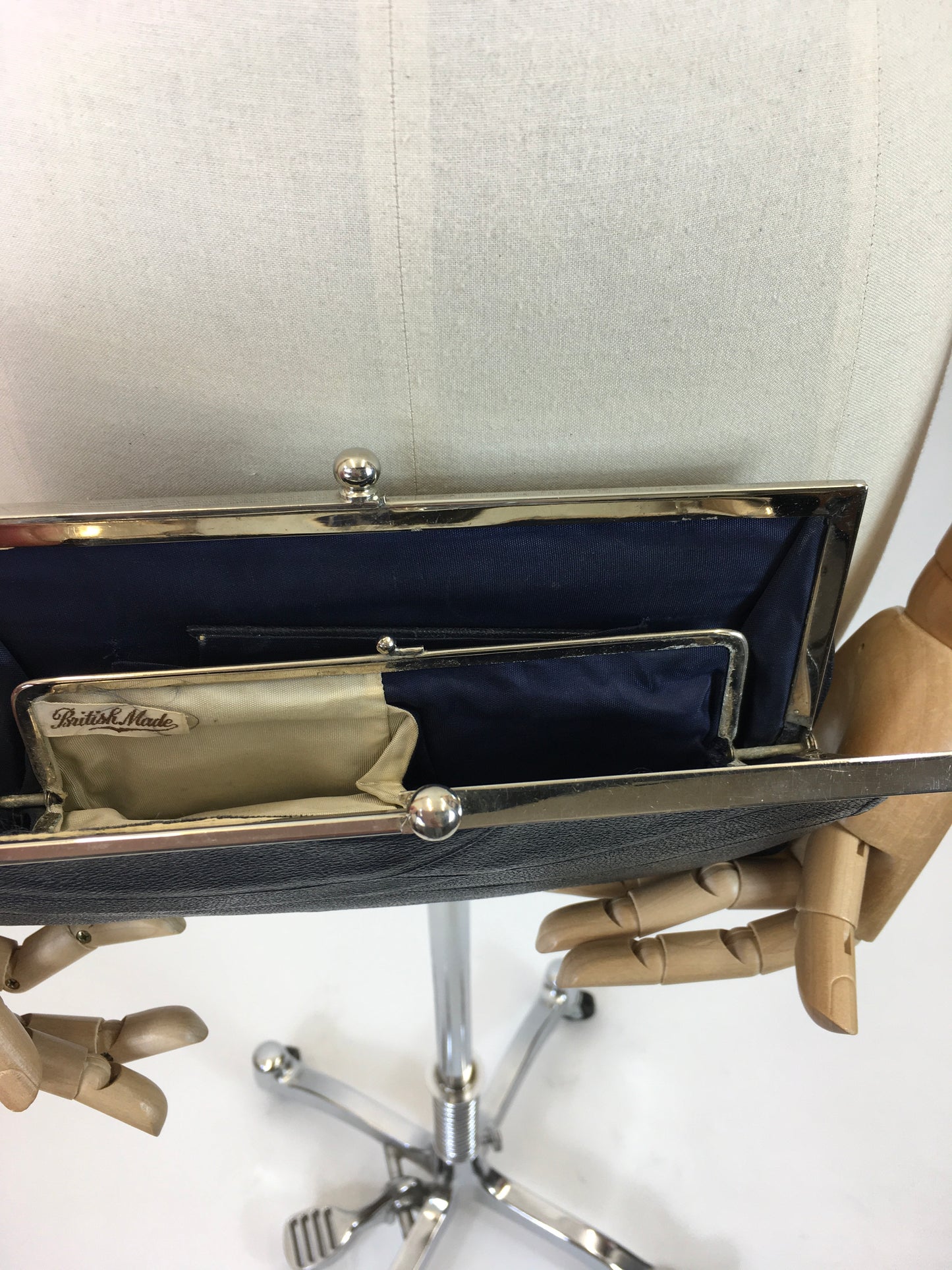 Original 30s Art Deco Clutch - Navy on a silver tone frame