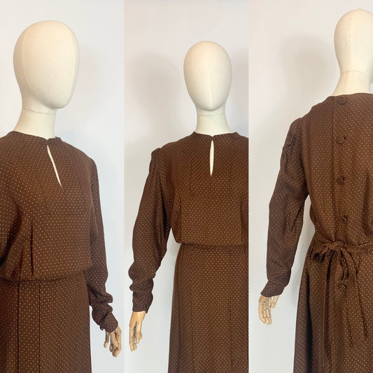 Original 1940s 11011 Double Eleven label dress - Cadbury Brown with Gold