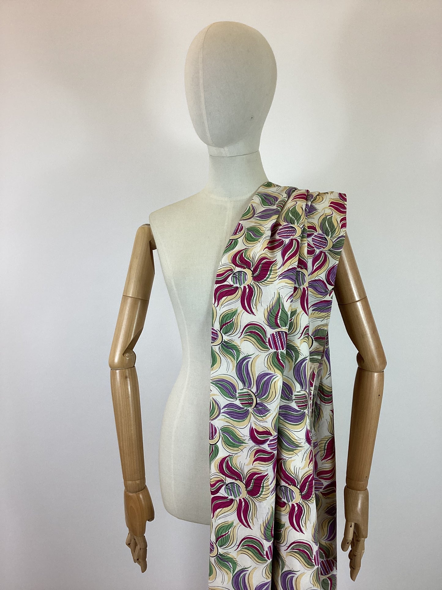 Original 1940’s Fabulous Dressmaking fabric - Hot Fuchsia, lilac, sage, buttermilk yellow on a bed of cream