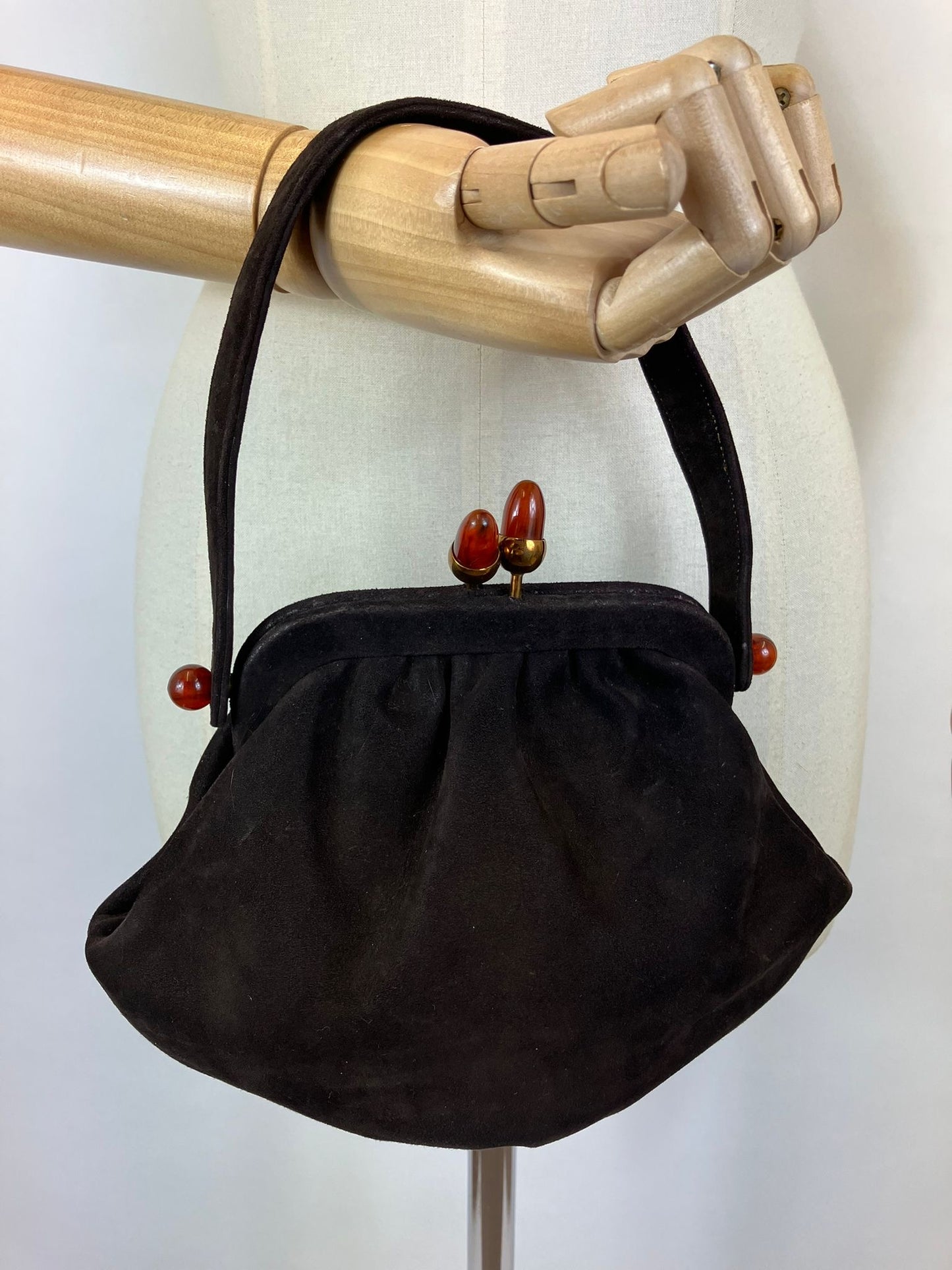Original 1940’s Single handle Suede Handbag - Rich Dark Brown