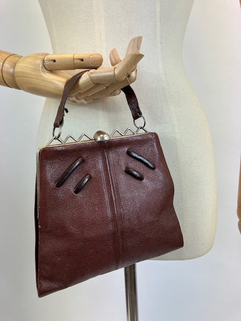Original 20’s/30’s Art Deco Handbag - Burgundy Leather