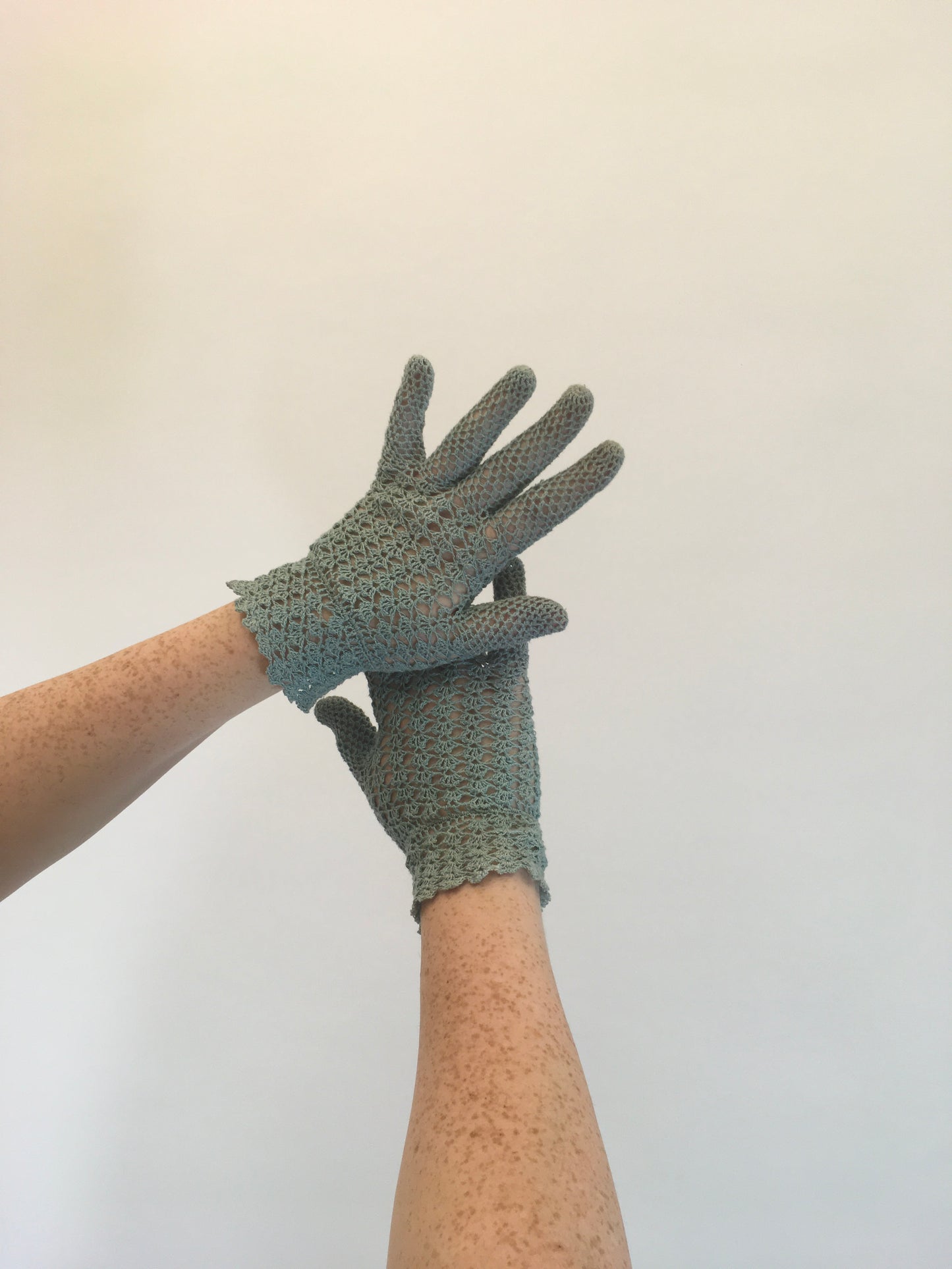 Original 40’s Fine Crochet Gloves - In A Pale Powder Blue