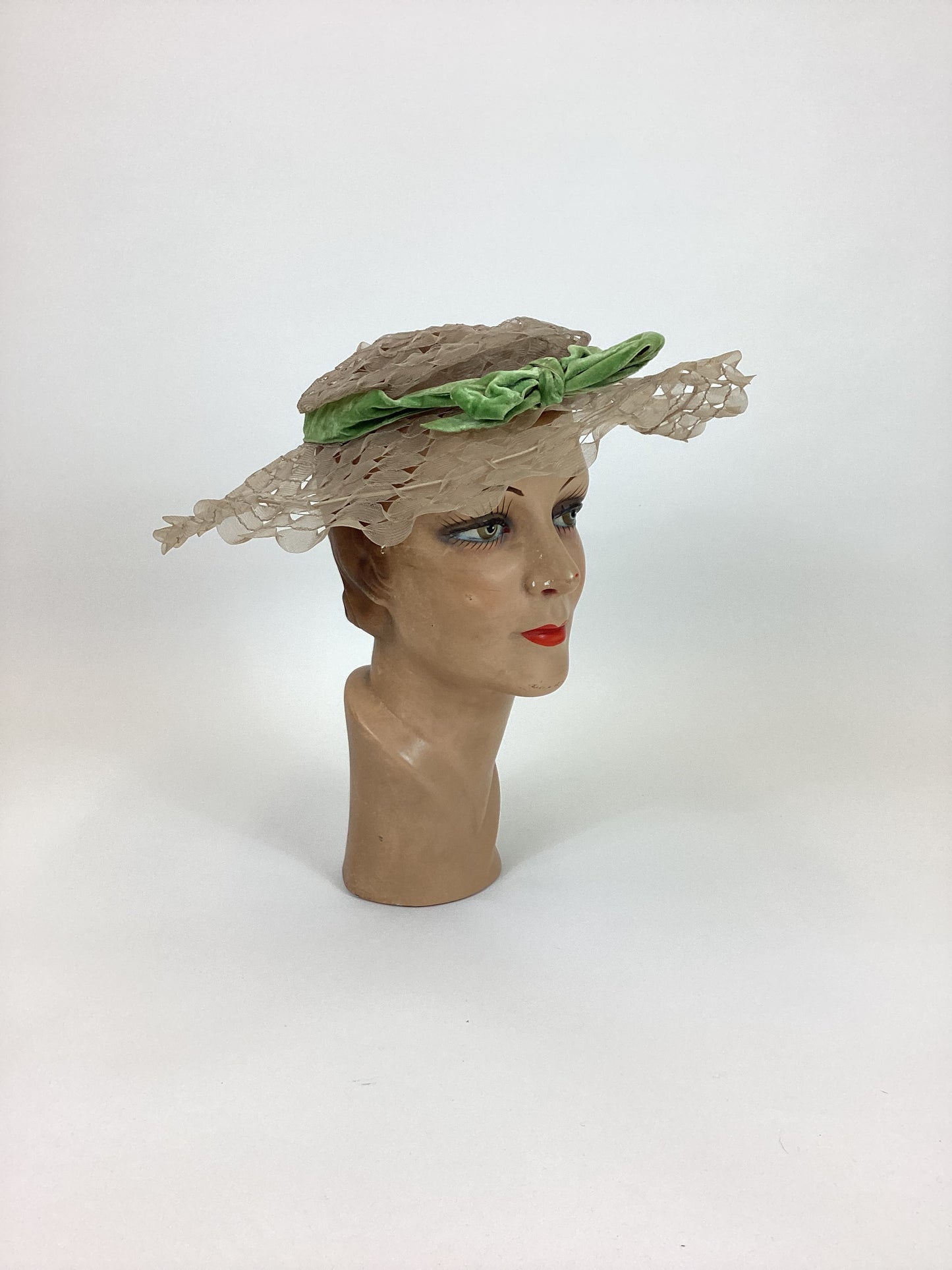 Original 1910's Amazing Edwardian Hat - in palest of pale green
