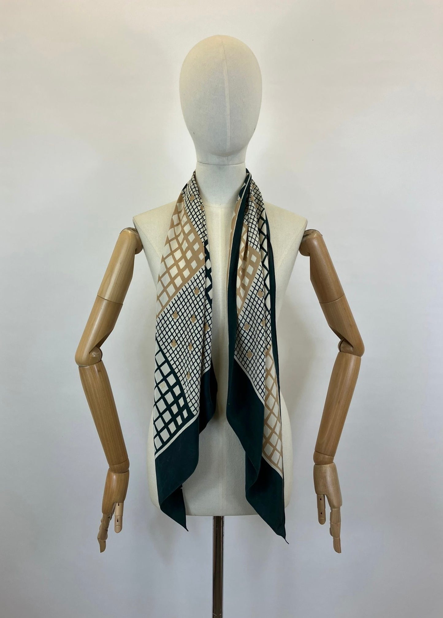 Original 1920’s/30’s Silk Dagger Point Scarf - Green, Brown and Taupe