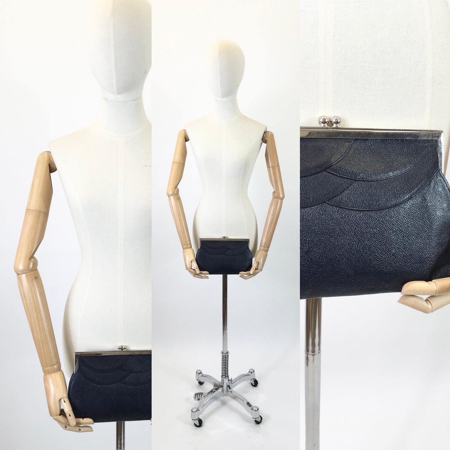 Original 30s Art Deco Clutch - Navy on a silver tone frame