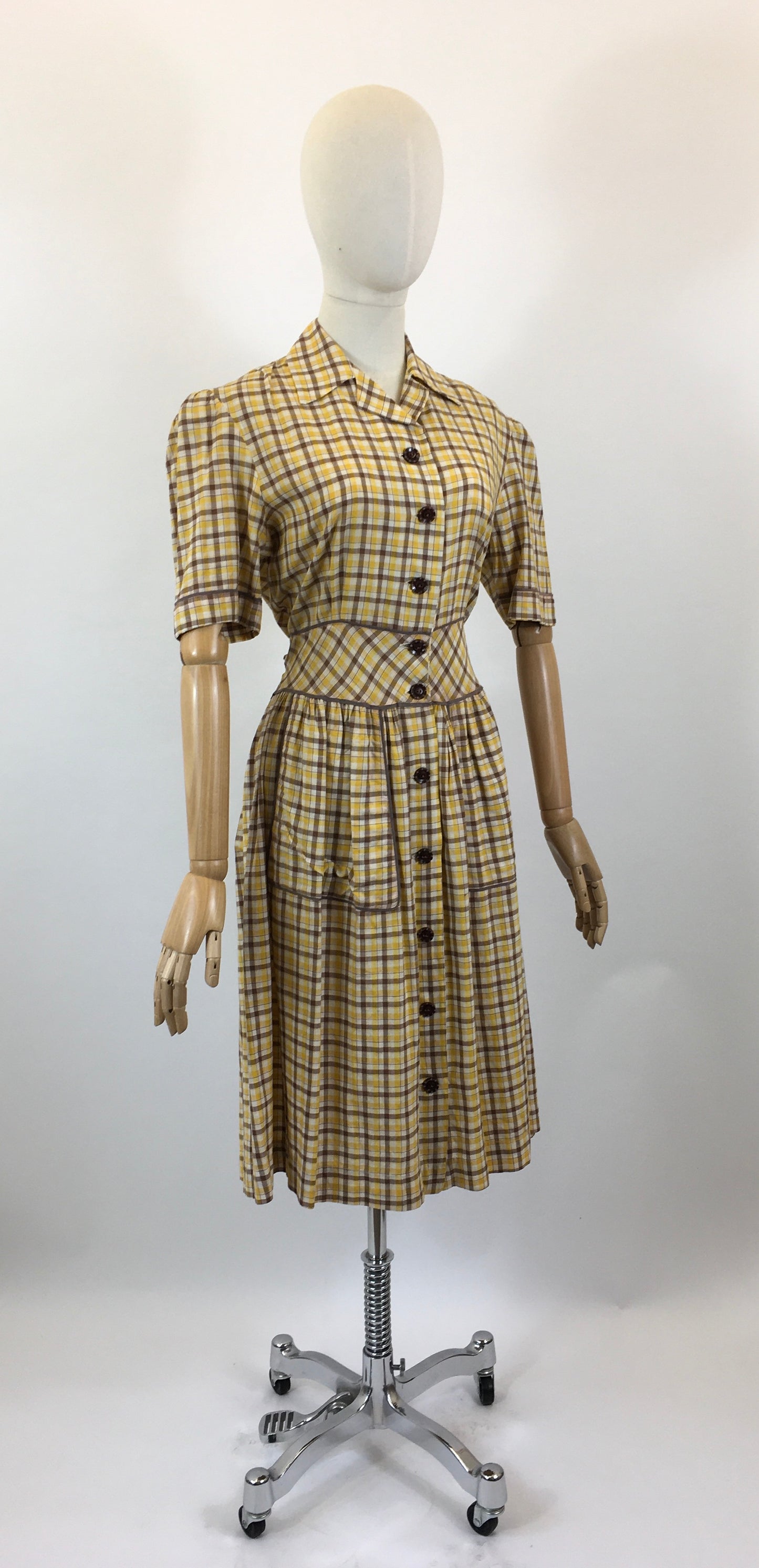Original CC41 1940’s Gorgeous Plaid Dress - Brown and Yellow
