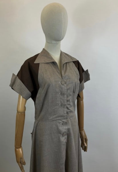 Original 1940’s Beautiful Colour Block dress - Brown and Fawn