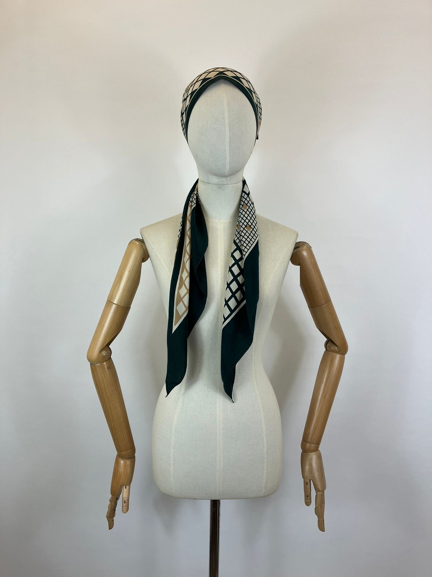 Original 1920’s/30’s Silk Dagger Point Scarf - Green, Brown and Taupe