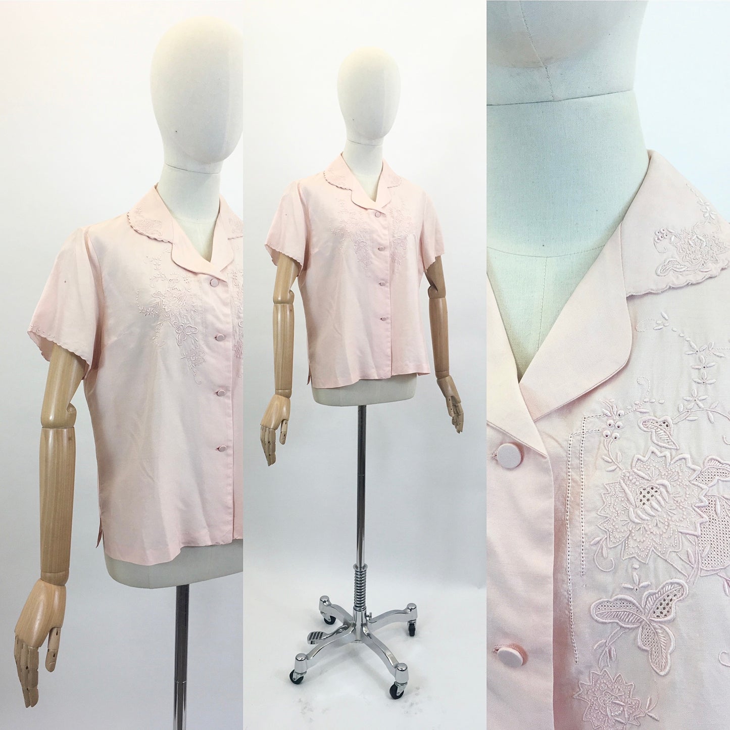 Original 1950's Embroidered Blouse - in Soft Peach