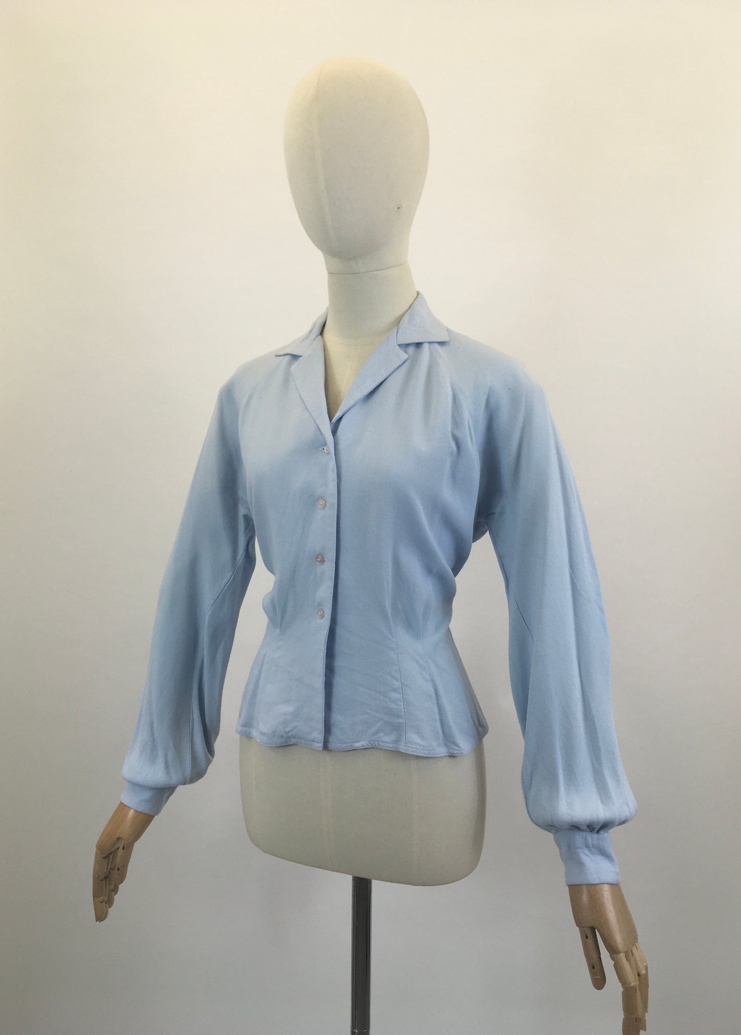 Original 1940's Long Sleeve Blouse - Cornflower Blue