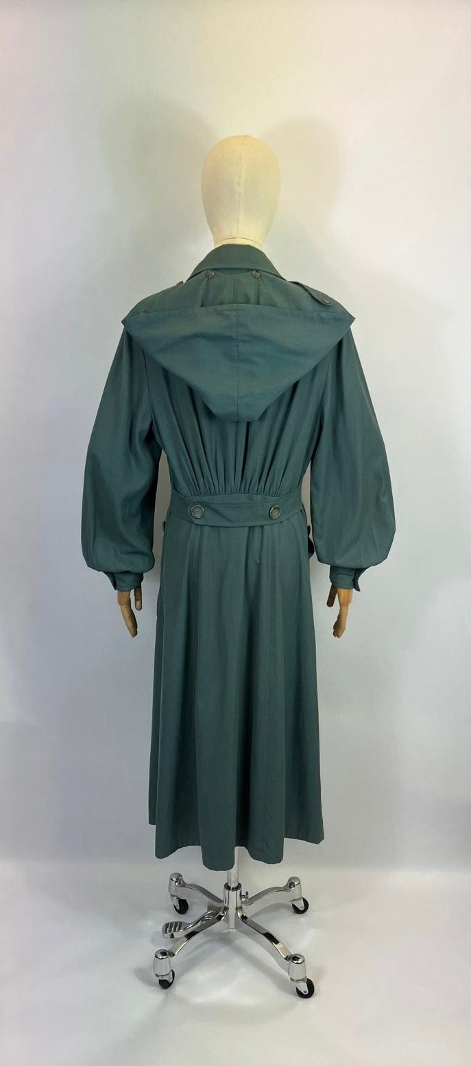 Original 1940’s RARE Amazing Hooded Rain Coat - in Airforce Blue