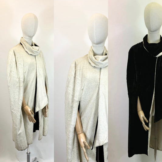 Original 20’s Beautiful Reversible Velvet Opera Cape - in Black / Cream