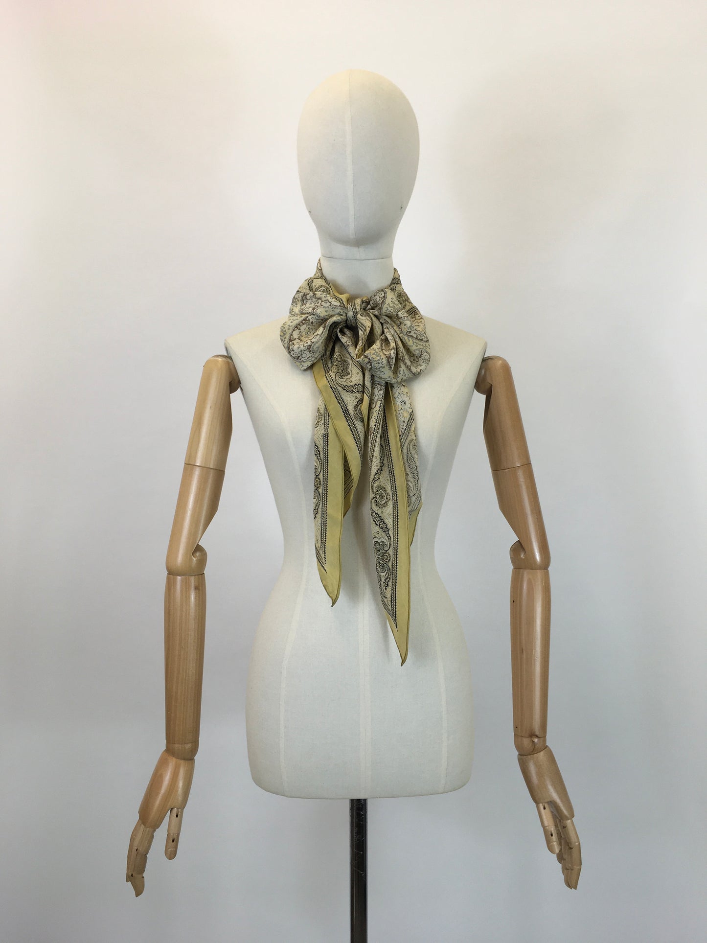 Original 1930s Darling Deco Dagger point scarf - In lemons, taupe, brown and black.