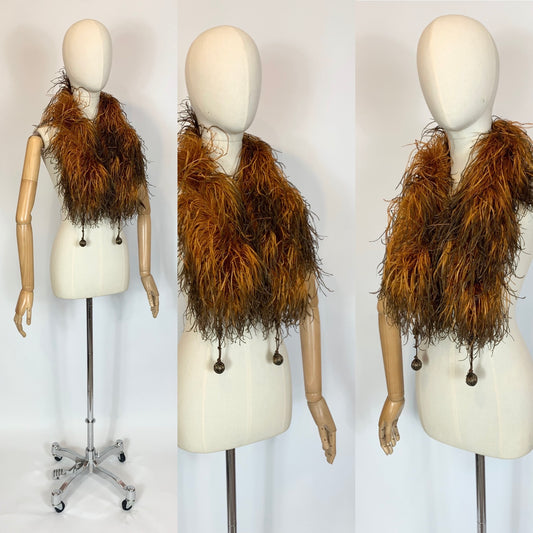 Original Early Spectacular Ostrich Feather Boa - Two tone Brown & Orange