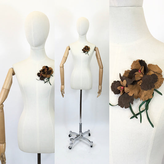 Original Made Do & Mend Leather/suede Corsage - in 2 tone browns with red berries