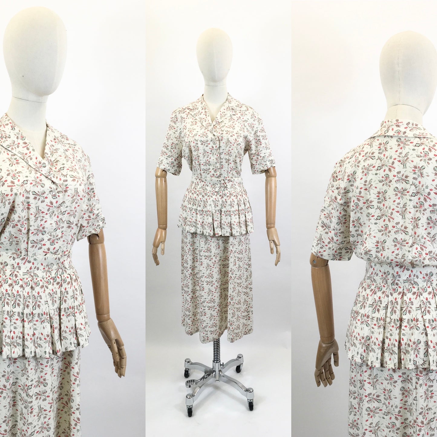 Original Fabulous Dinner Plate label 1940’s Novelty print dress - Dainty Flowers in Vases