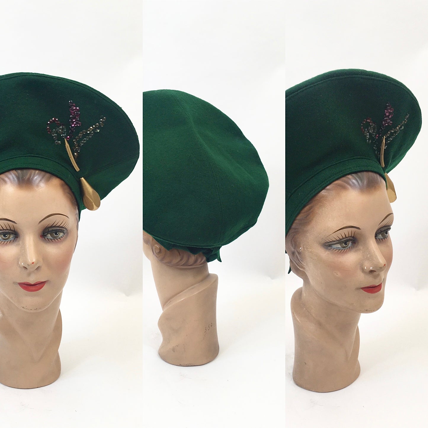 Original 1940’s Fabulous Halo Hat in Forest Green