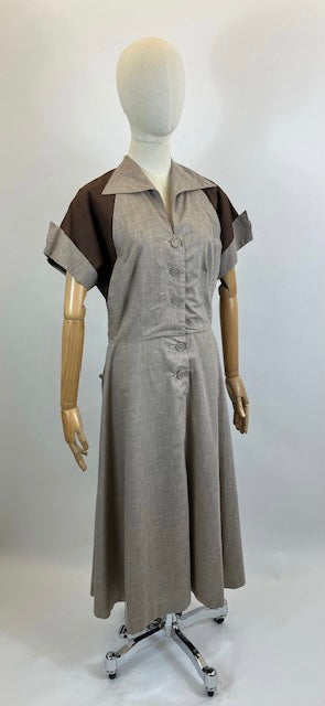 Original 1940’s Beautiful Colour Block dress - Brown and Fawn