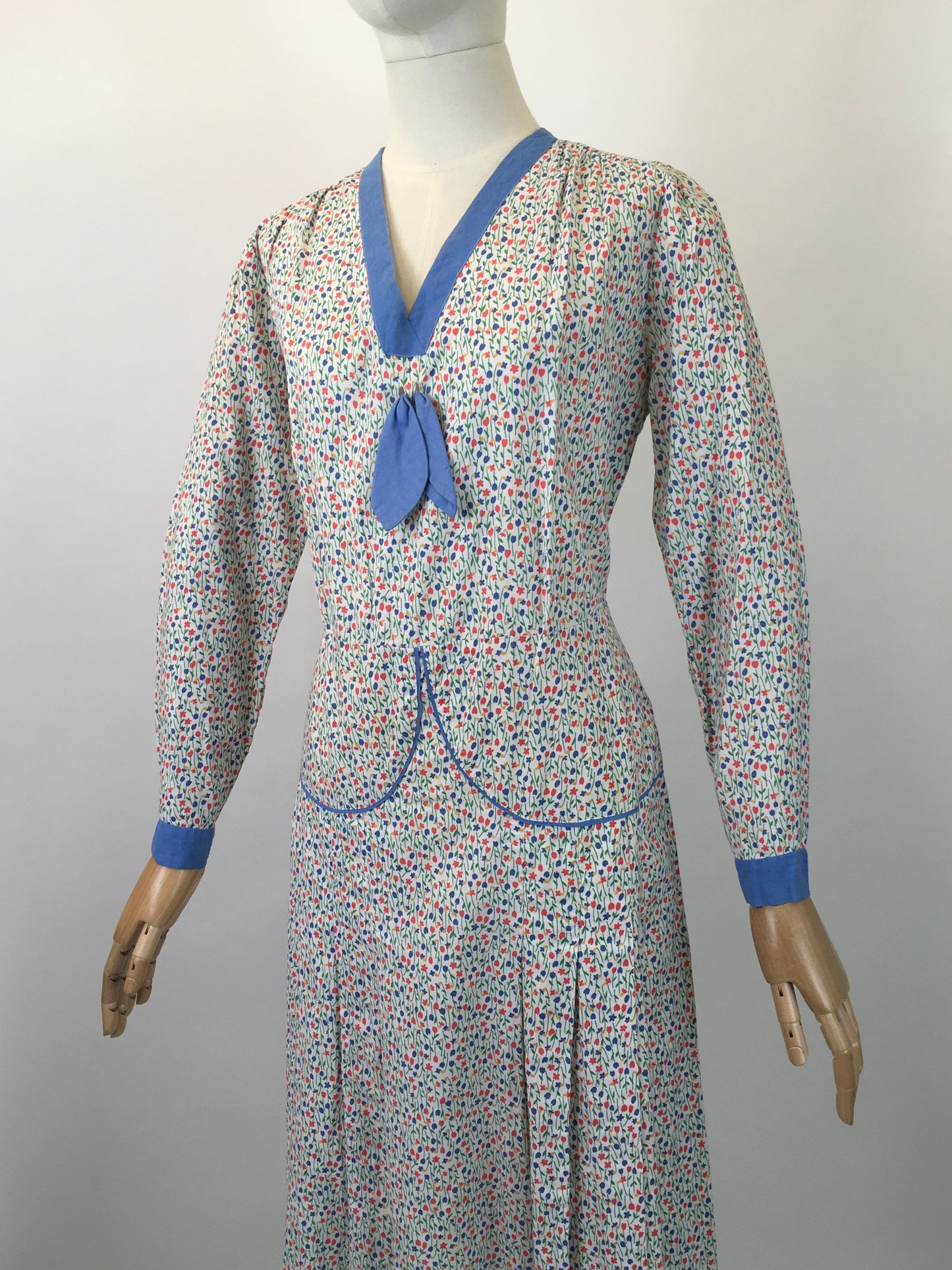 Original 1930’s Darling Floral Day Dress - In a Meadow Print with Greens, Blues, Yellows & Orange.
