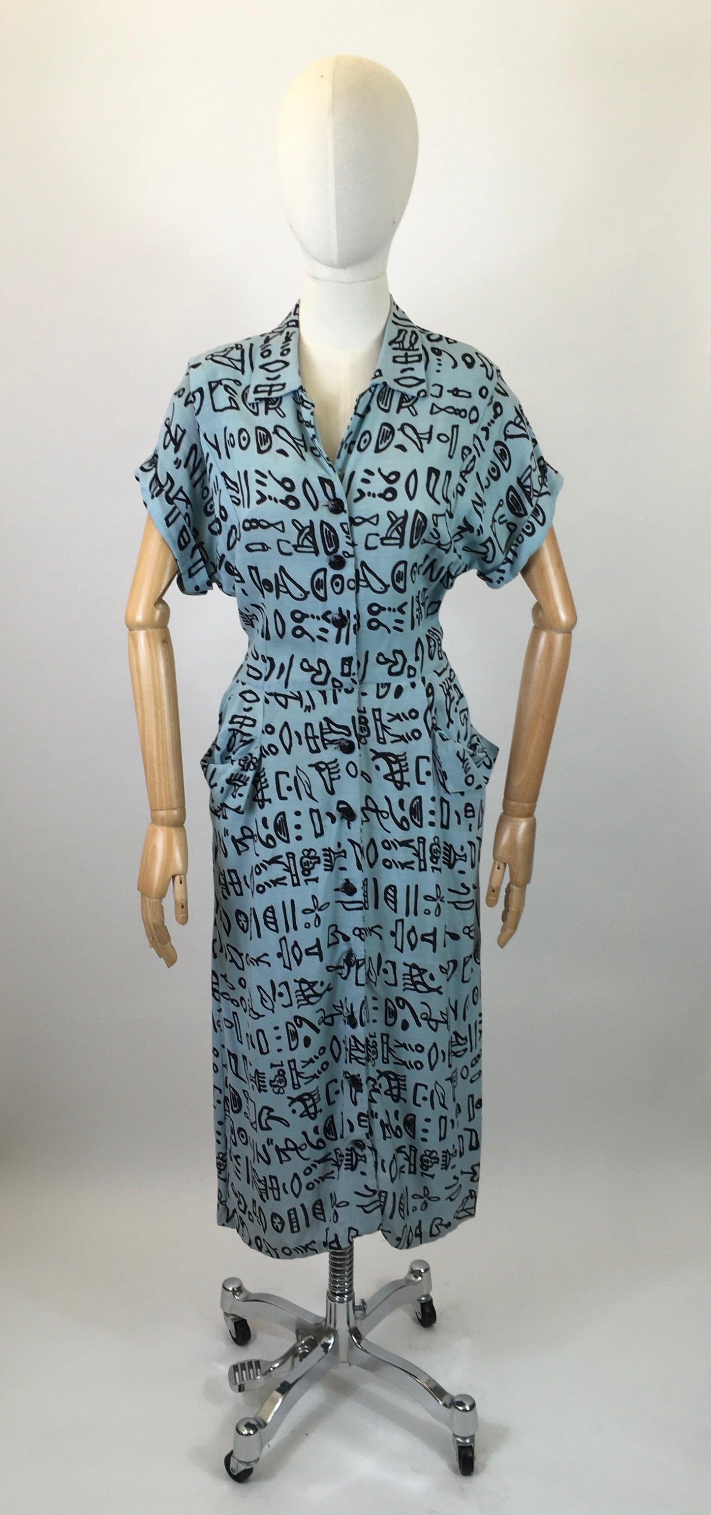 RESERVED DO NOT BUY Original 1940's Amazing Linen Novelty print - in a Gorgeous Aqua blue background