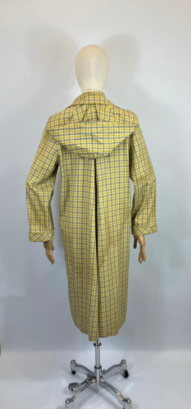 Original 1940’s RARE Hooded Rain Mac - Yellow and Grey plaid