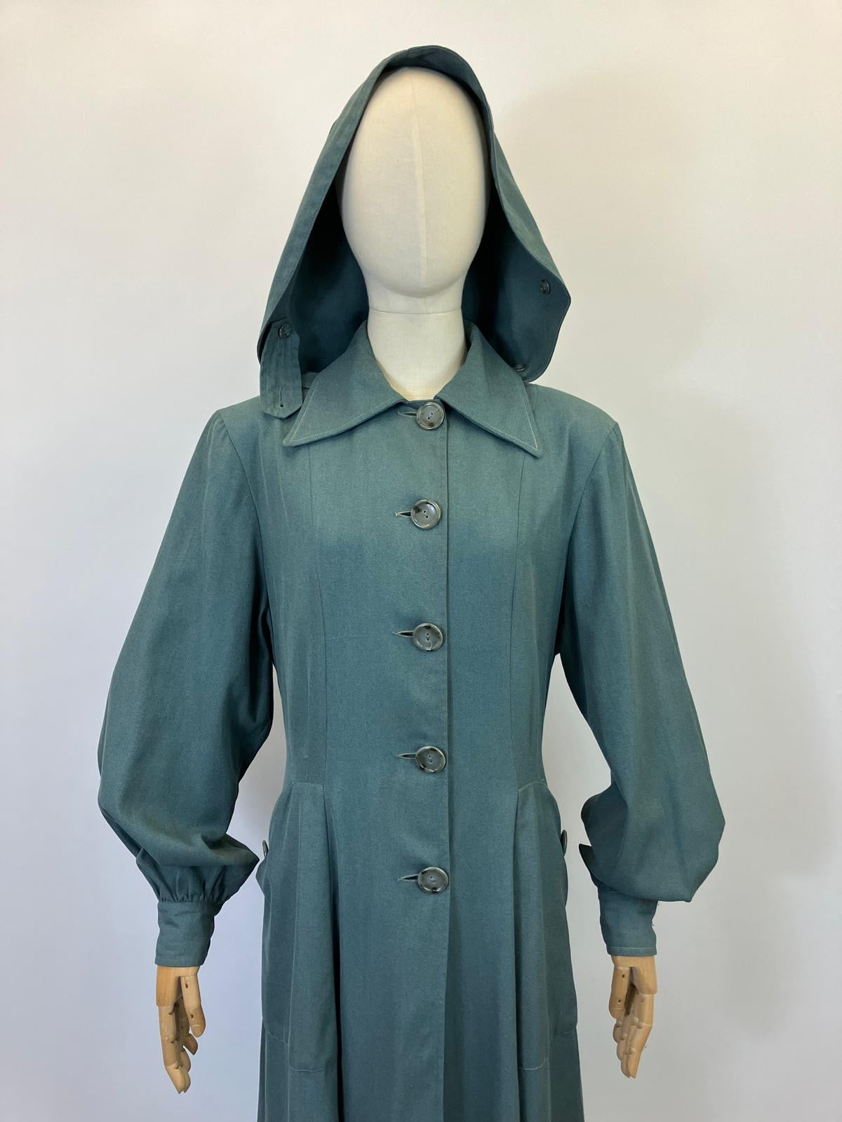 Original 1940’s RARE Amazing Hooded Rain Coat - in Airforce Blue