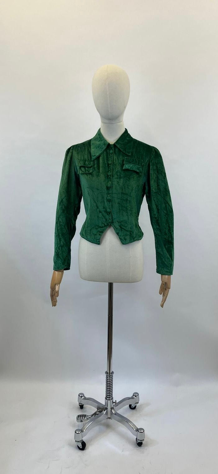 Original 1920's/30's Fabulous Silk Velvet Blouse - in Rich Green