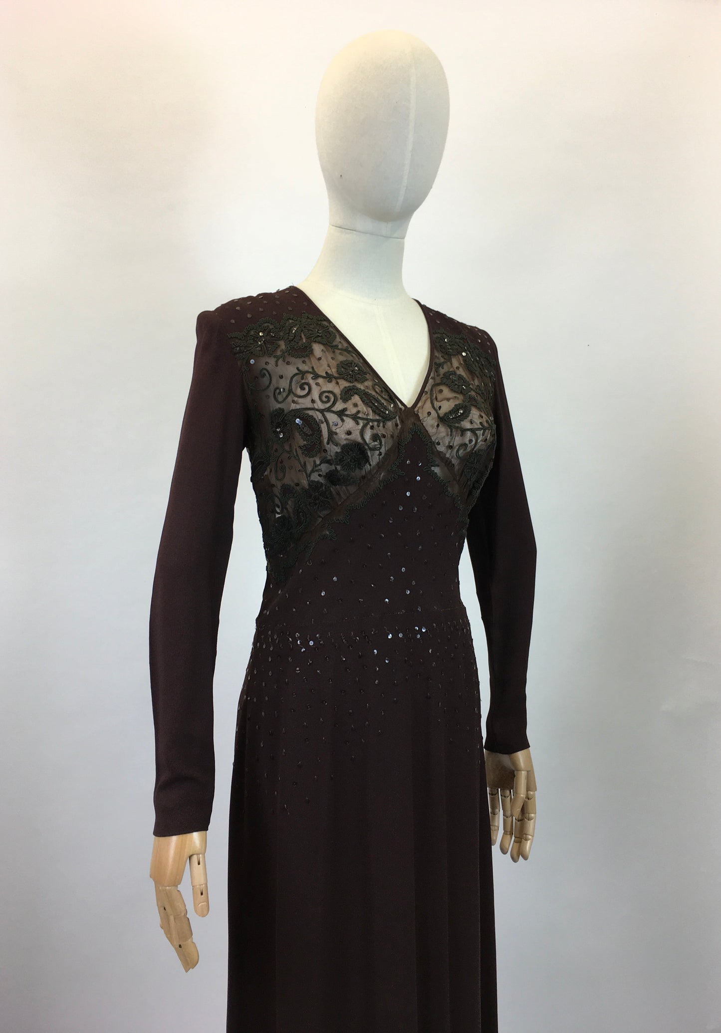 Original 1940’s Amazing illusion Evening dress - in Dark Brown