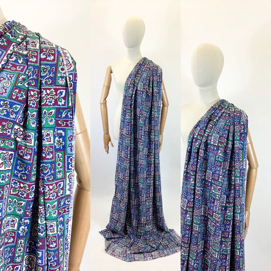 Original 1940’s/ 1950’s Abstract Dressmaking fabric - Magenta, Royal Blue, Pale blue, Jade, Green and white
