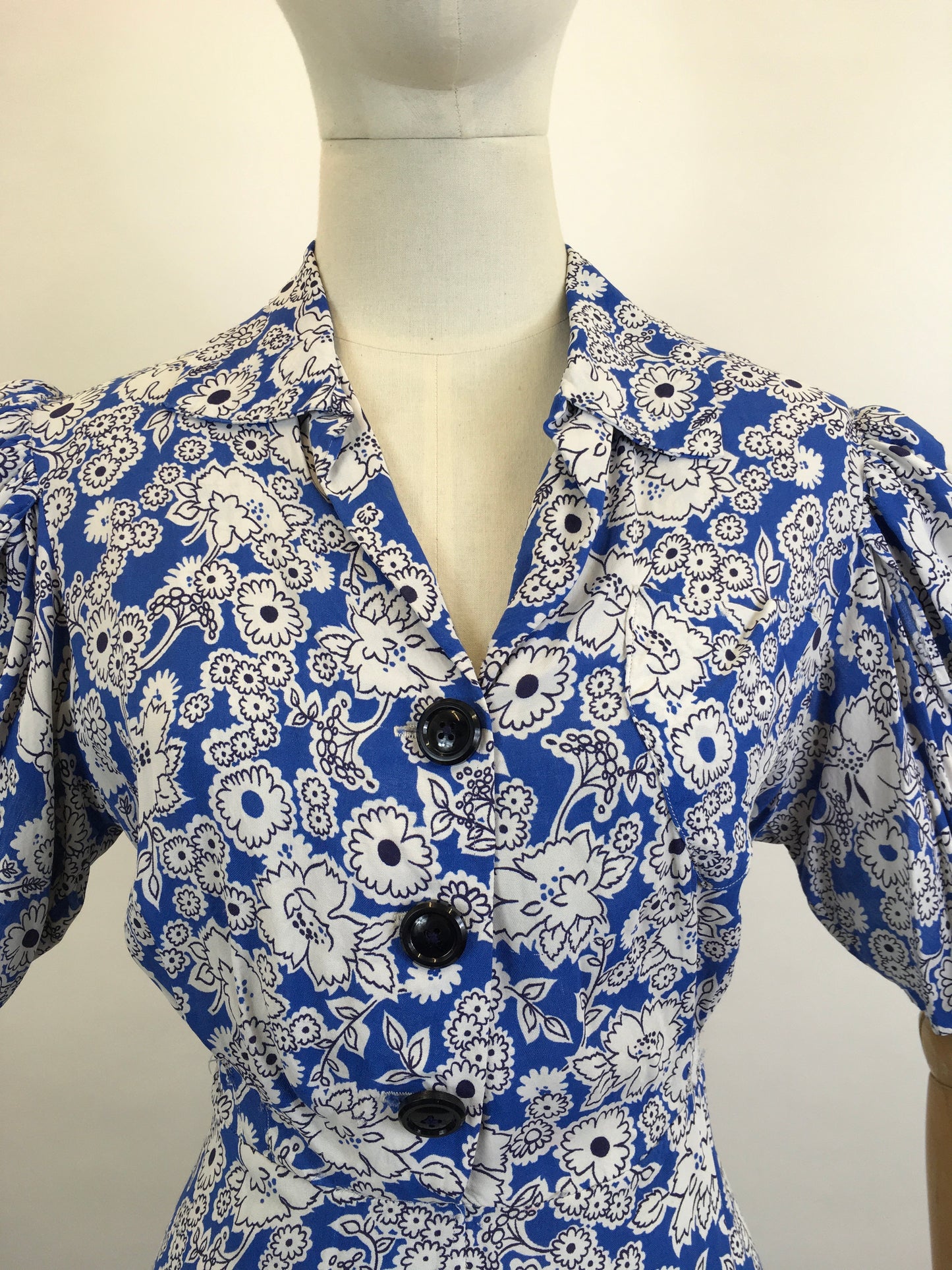 Original 1940’s Beautiful Floral dress - Powder Blue / white