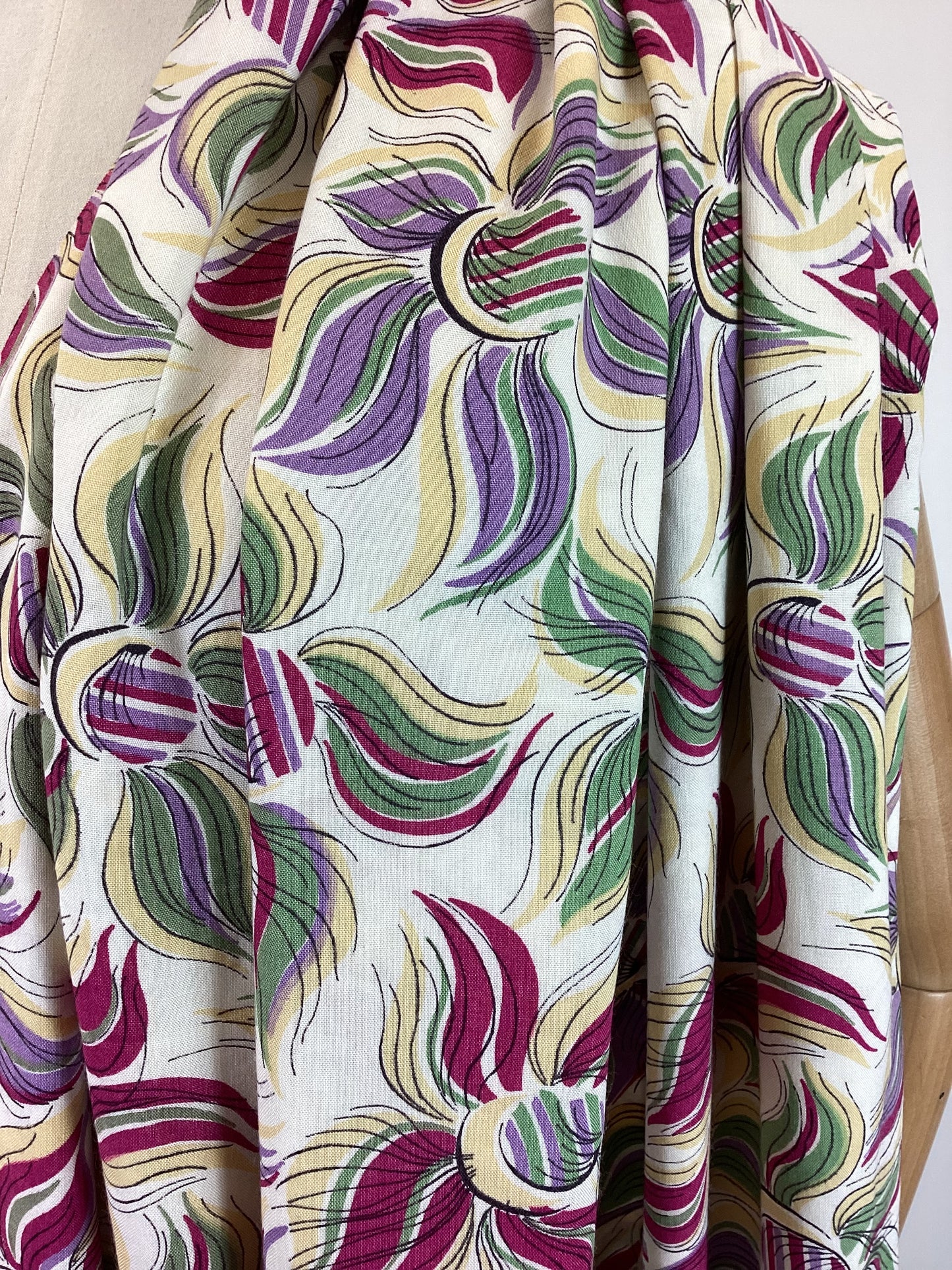 Original 1940’s Fabulous Dressmaking fabric - Hot Fuchsia, lilac, sage, buttermilk yellow on a bed of cream