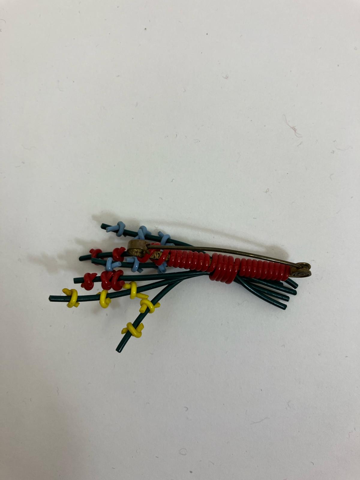 Original 1940’s Make Do & Mend Telephone Cord multicoloured brooch