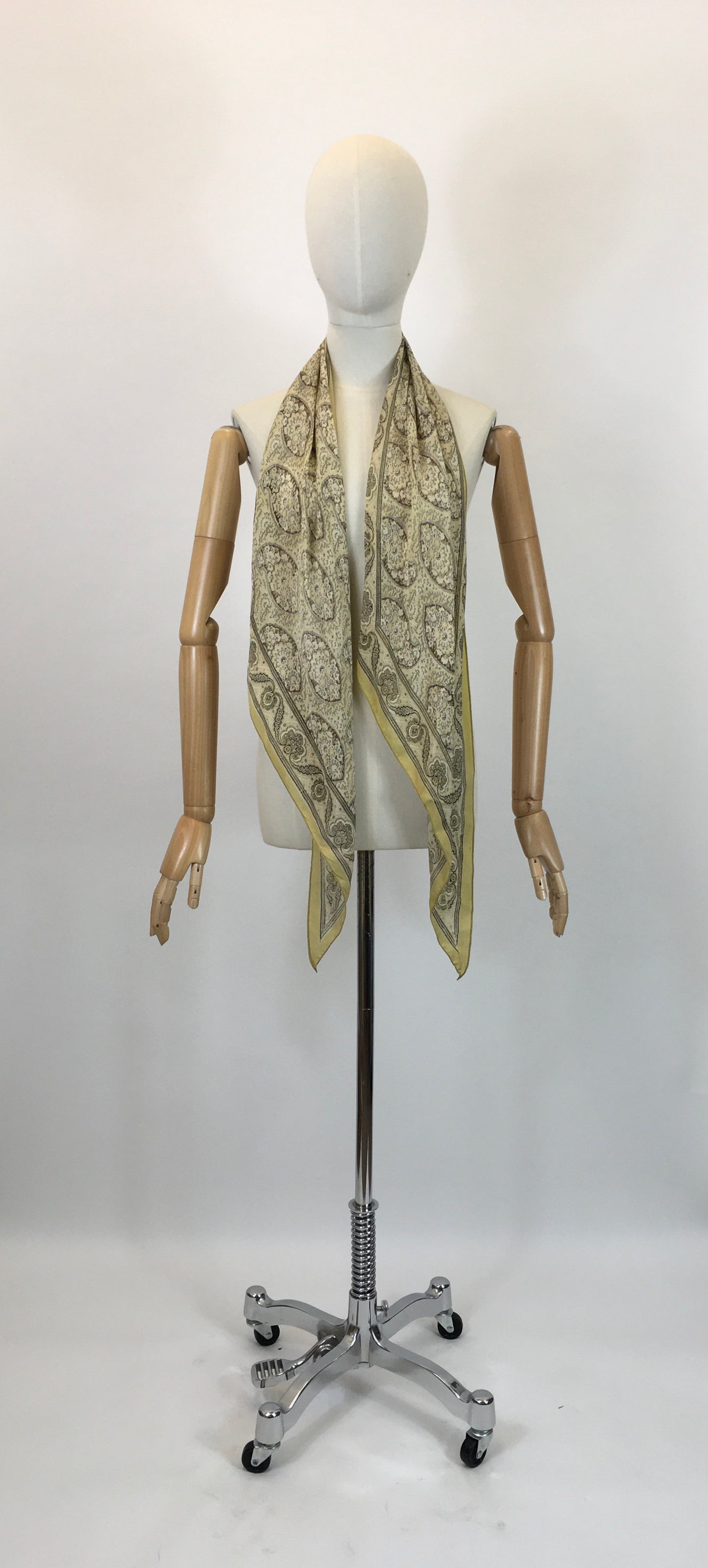 Original 1930s Darling Deco Dagger point scarf - In lemons, taupe, brown and black.