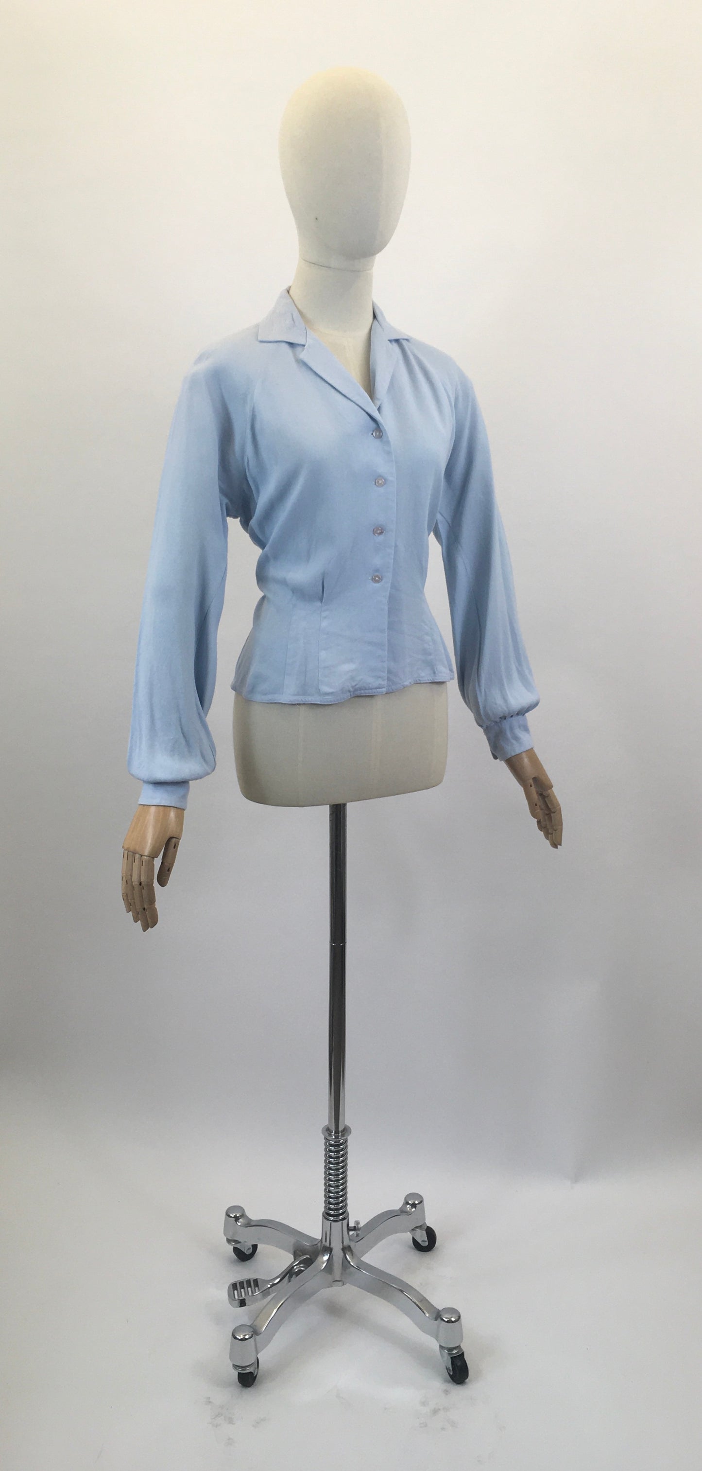 Original 1940's Long Sleeve Blouse - Cornflower Blue