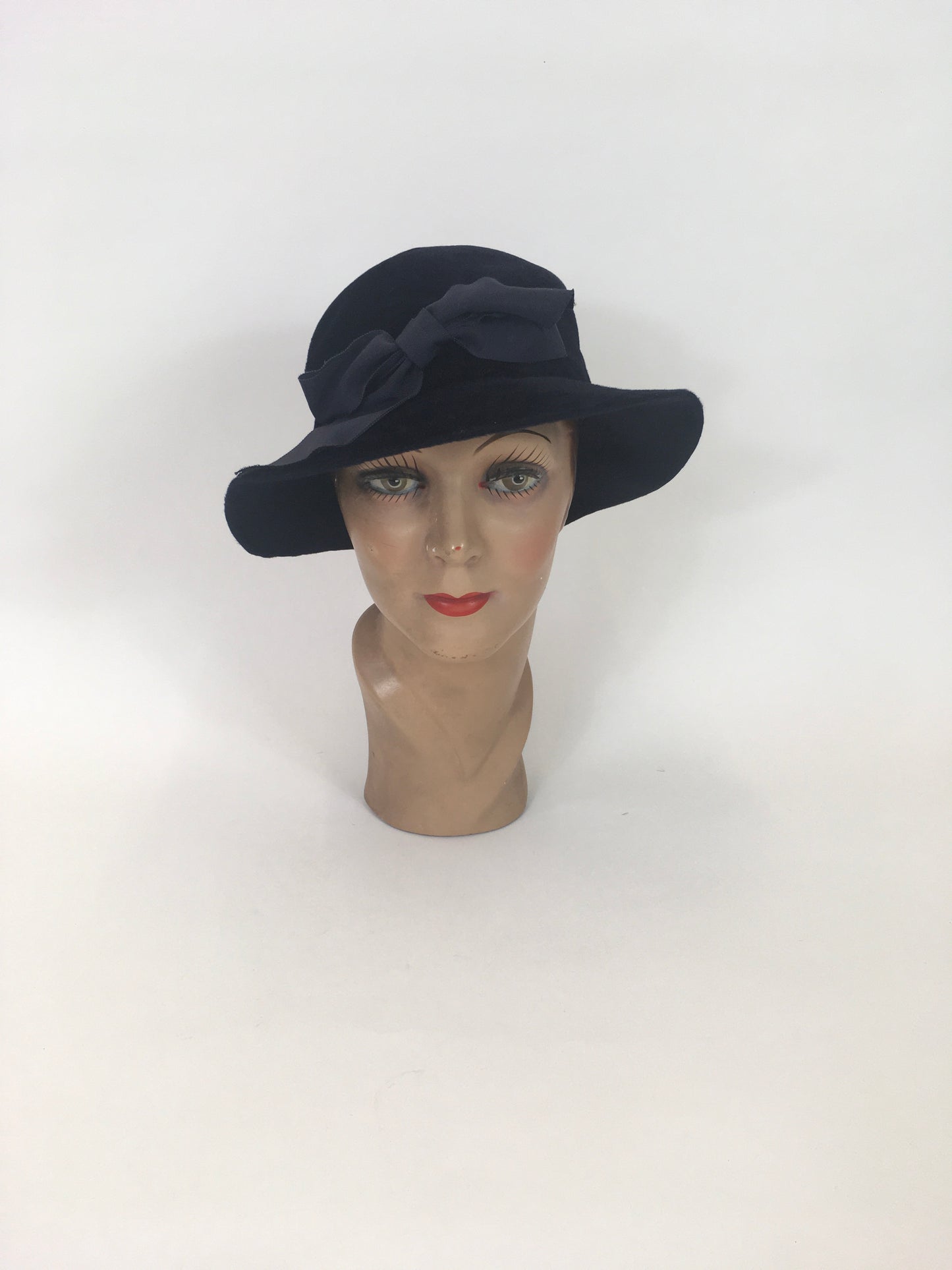 Original Edwardian Sensational Hat with Bow Adornment - In A Rich Blue Plume Velvet