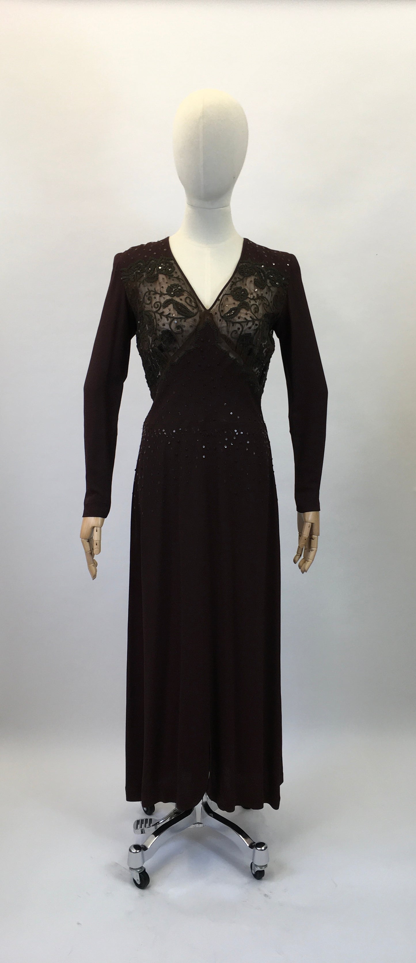 Original 1940’s Amazing illusion Evening dress - in Dark Brown