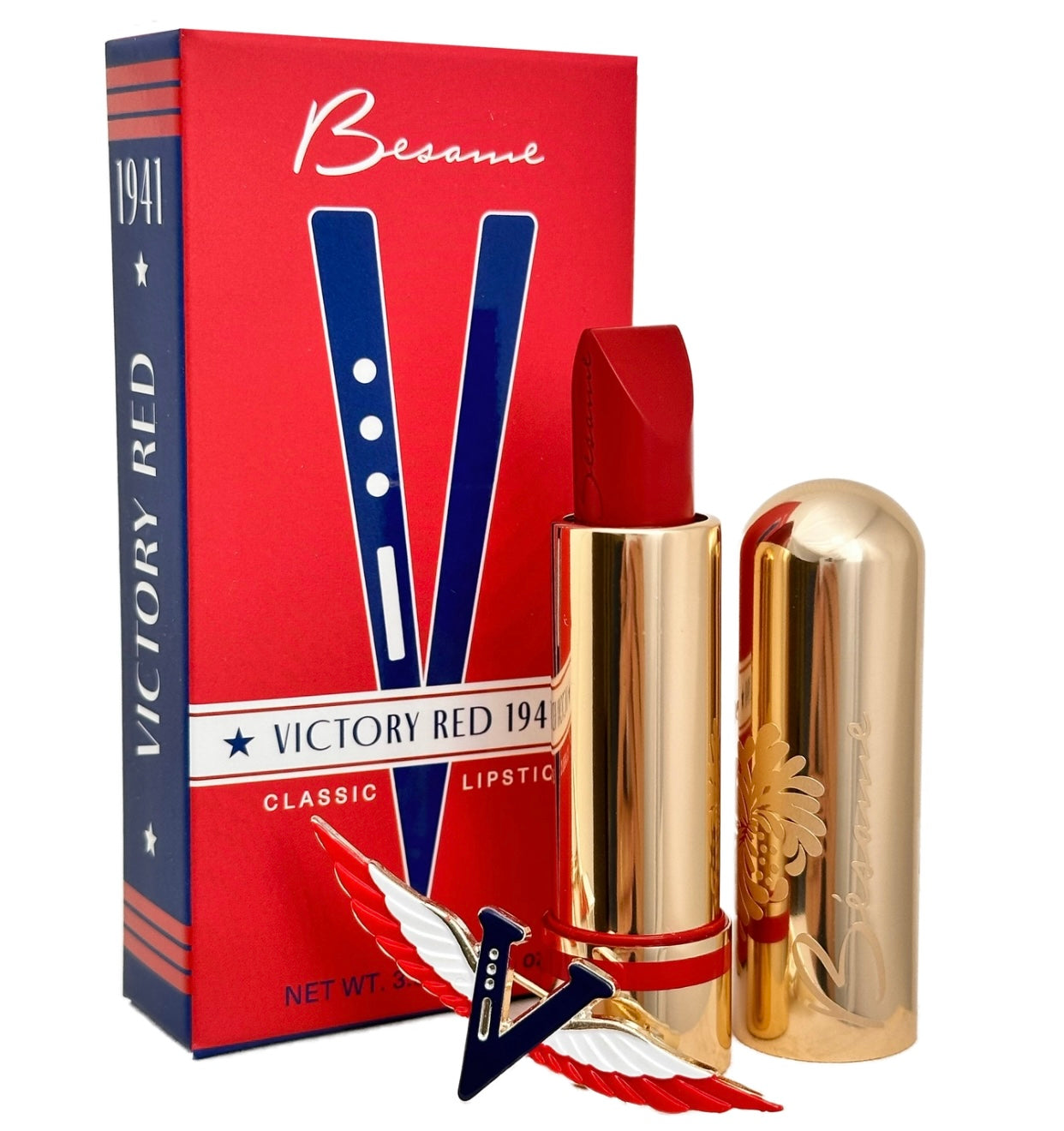 Besame Cosmetics - Victory Red Lipstick 2024 Limited Edition with Pin