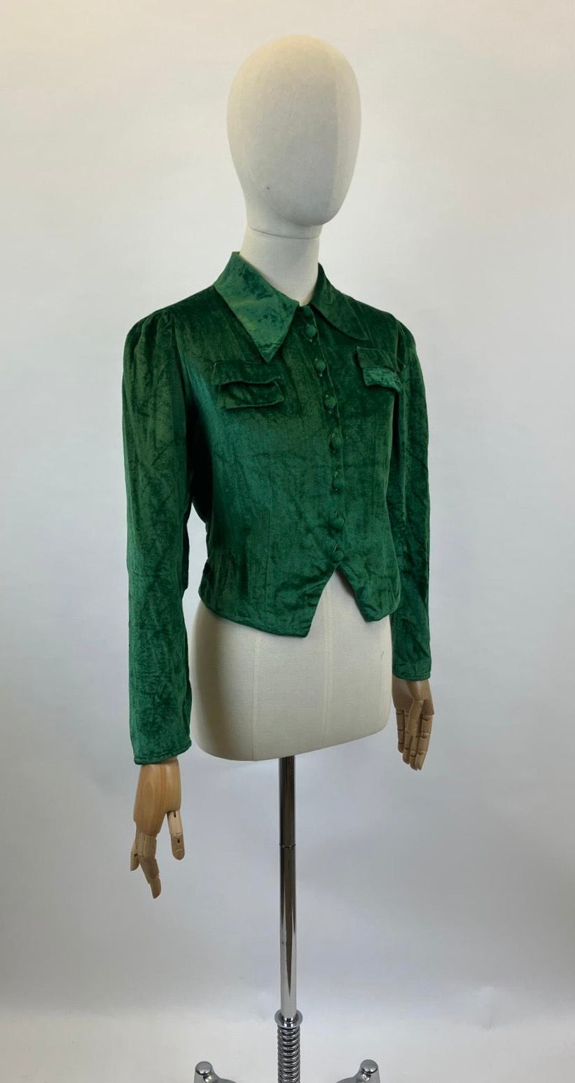 Original 1920's/30's Fabulous Silk Velvet Blouse - in Rich Green