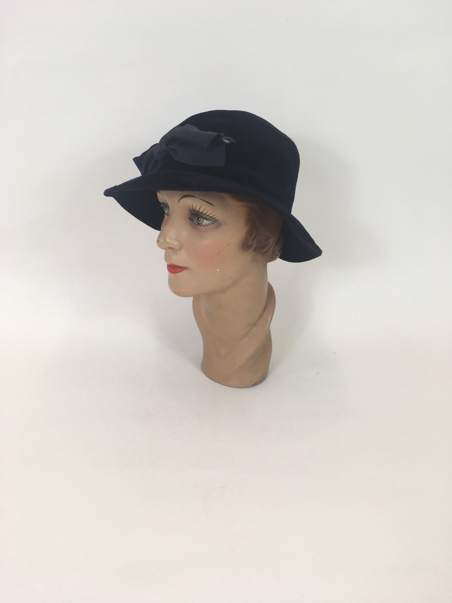 Original Edwardian Sensational Hat with Bow Adornment - In A Rich Blue Plume Velvet