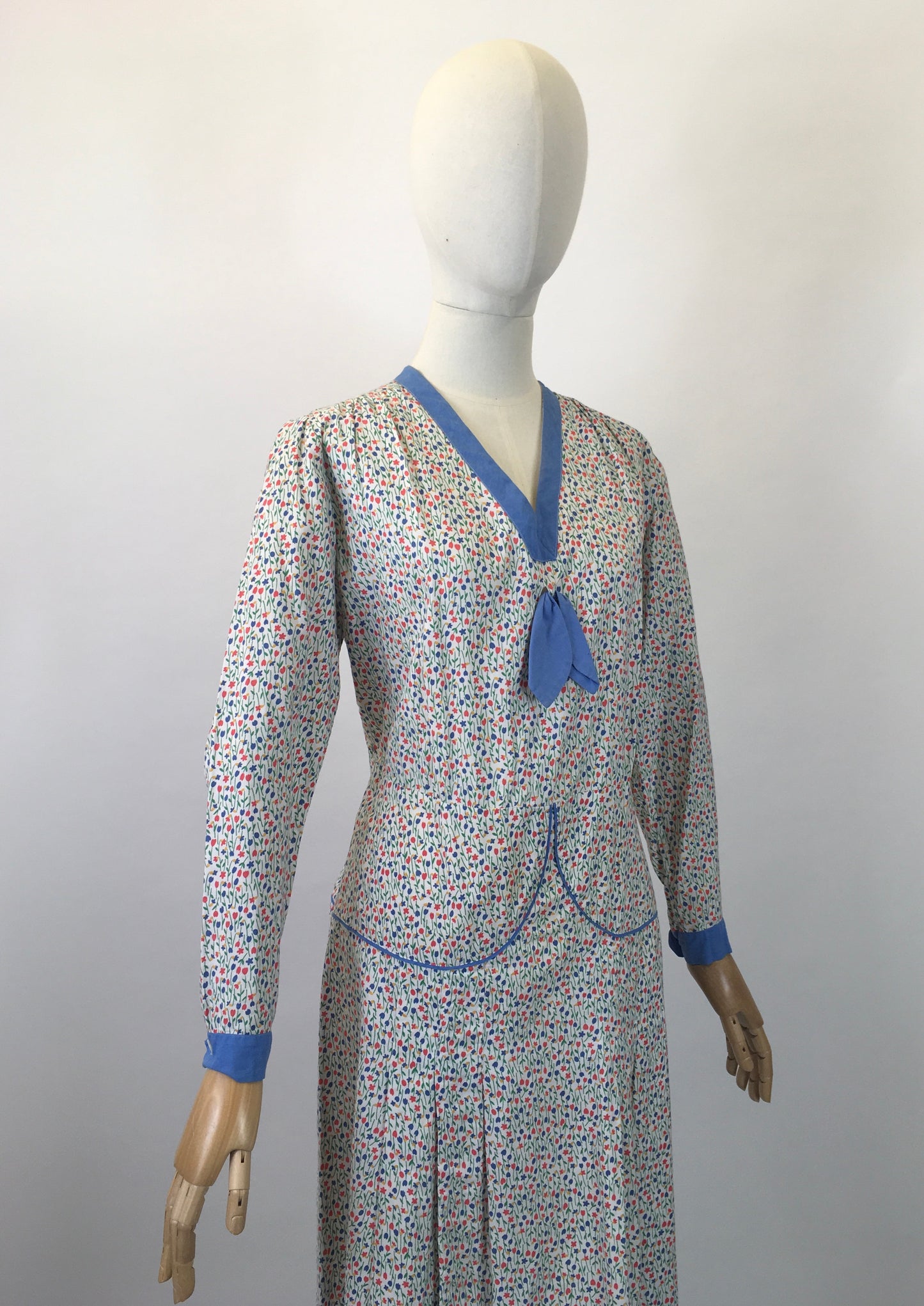 Original 1930’s Darling Floral Day Dress - In a Meadow Print with Greens, Blues, Yellows & Orange.