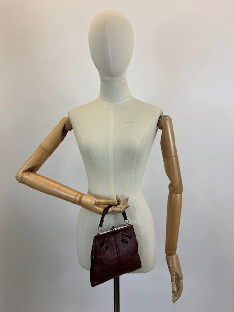 Original 20’s/30’s Art Deco Handbag - Burgundy Leather