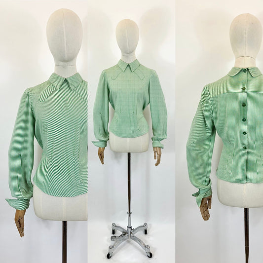 Original 1940’s CC41 Utility Blouse - vibrant Green/ White stripe