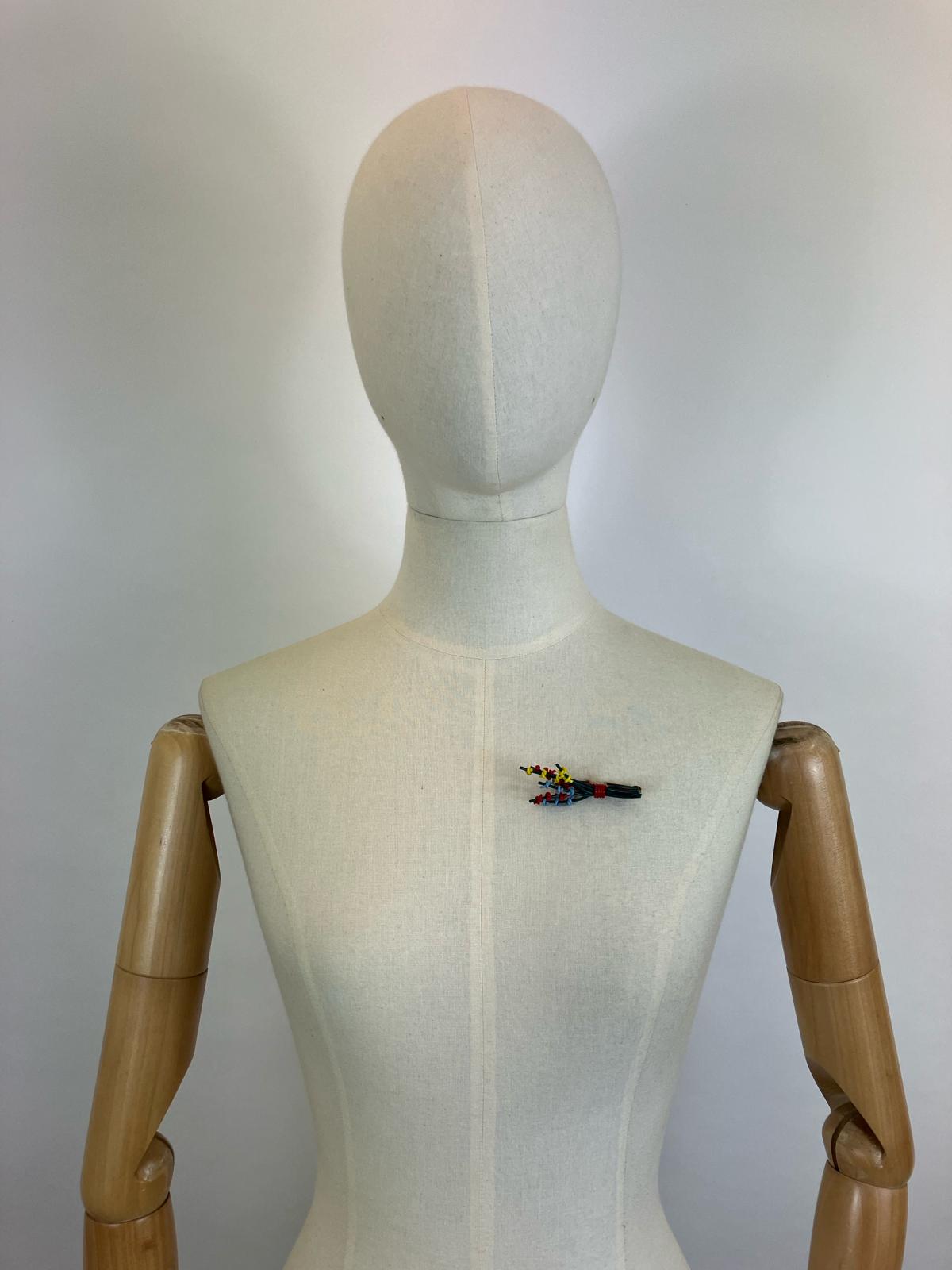 Original 1940’s Make Do & Mend Telephone Cord multicoloured brooch