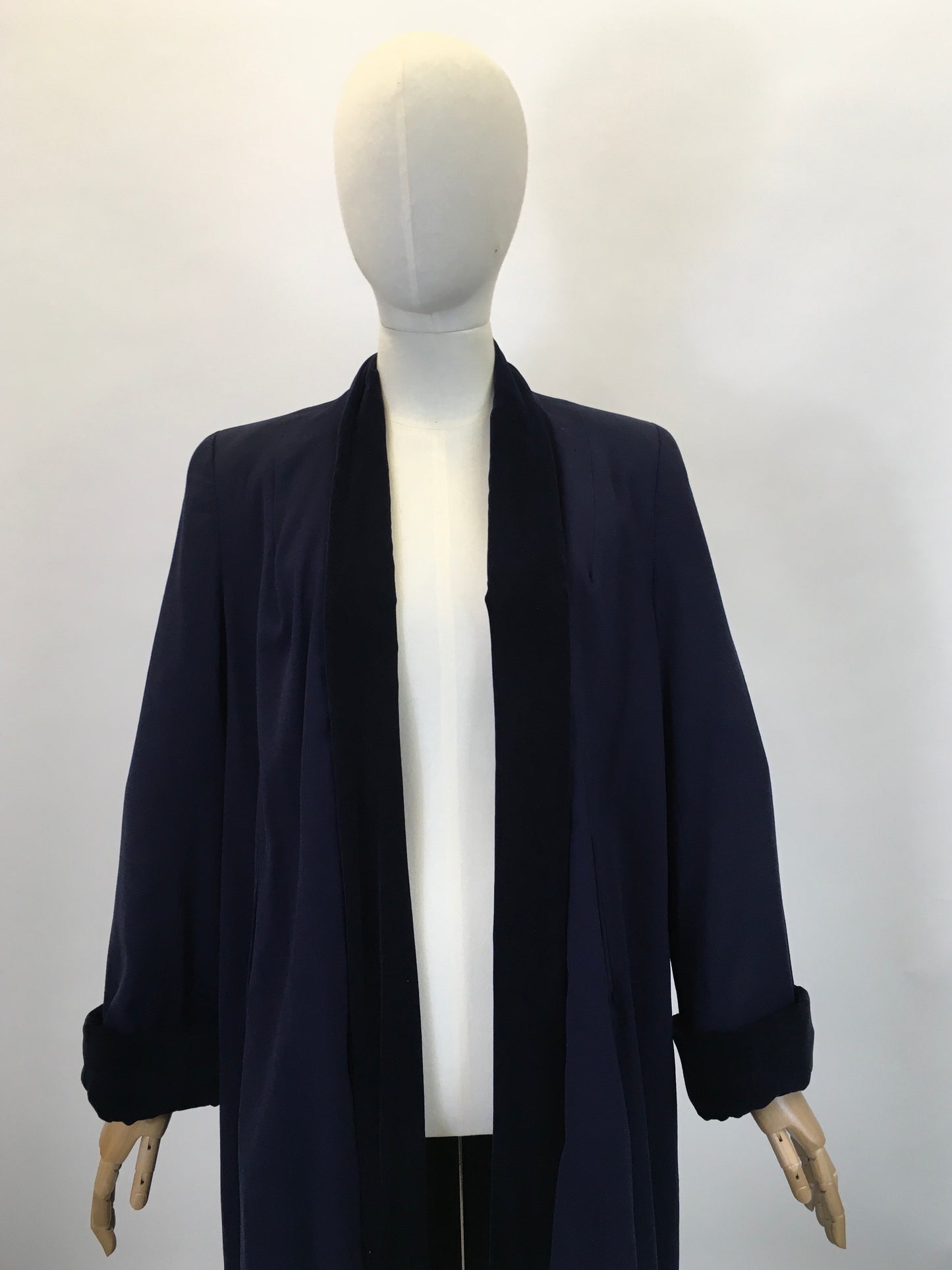 Original 1940’s Beautiful edge to edge swagger coat - Navy with Royal Navy velvet trim