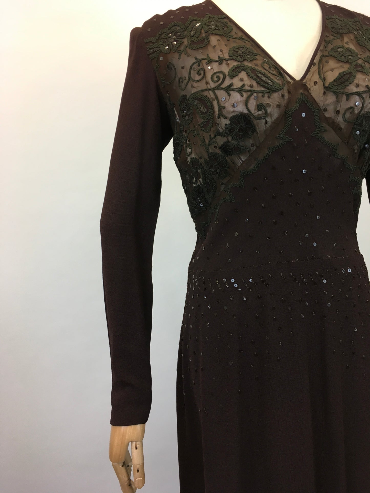 Original 1940’s Amazing illusion Evening dress - in Dark Brown